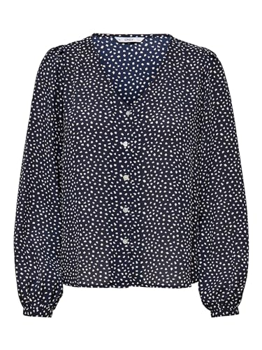 ONLY Damen Langarm Print Bluse | V-Ausschnitt Business Tunika Top | Muster Basic Oberteil ONLSONJA, Farben:Dunkelblau, Größe:S von ONLY