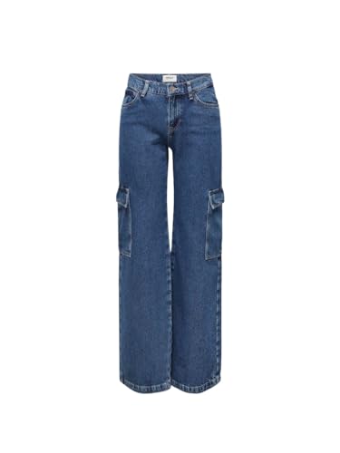 ONLY Damen Cargo Jeans ONLHONEY REG Waist Wide Leg Cargo OS (DE/NL/SE/PL, Bundweite & Schrittlänge, 26, 30, Dark Blue Denim) von ONLY