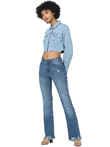 ONLY Damen Cropped Jeansjacke Langarm Denim Übergangsjacke Kurze Vintage Stretch Jacket ONLWONDER von ONLY