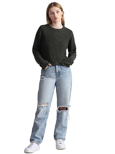 ONLY Damen Cropped Rippstrick Pullover Kurzer Langarm Sweater Verkürztes Basic Oberteil ONLMALAVI, Farben:Grün,Größe Damen:M von ONLY