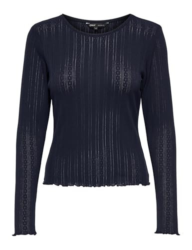 ONLY Damen Einfarbiges Langarm Shirt Basic Rundhals Rollkanten Top Longsleeve Oberteil ONLCARLOTTA, Farben:Blau-2, Größe:M von ONLY