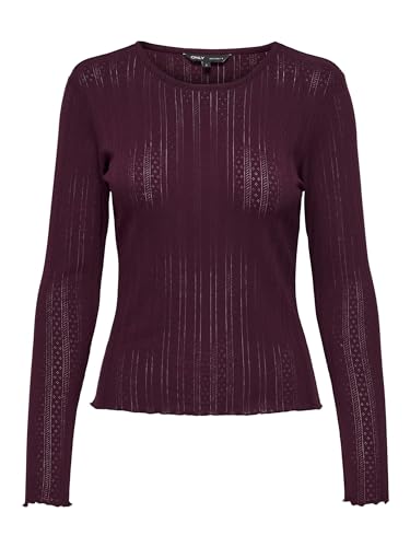 ONLY Damen Einfarbiges Langarm Shirt Basic Rundhals Rollkanten Top Longsleeve Oberteil ONLCARLOTTA, Farben:Weinrot, Größe:L von ONLY