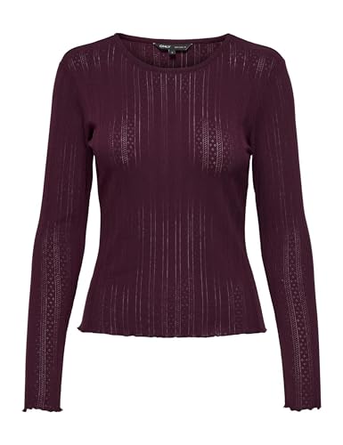 ONLY Damen Einfarbiges Langarm Shirt Basic Rundhals Rollkanten Top Longsleeve Oberteil ONLCARLOTTA, Farben:Weinrot, Größe:S von ONLY