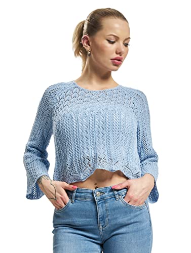 ONLY Damen Eleganter Strickpullover | Cropped 3/4 Arm Shirt | Knitted Pointelle Stretch Sweater ONLNOLA, Farben:Hellblau, Größe:L von ONLY
