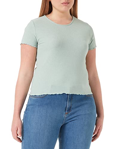 ONLY Damen Geripptes Cropped T-Shirt | Kurzes Short Sleeve Rundhals Top | Bauchfrei Gewellt ONLEMMA, Farben:Mint, Größe:L von ONLY