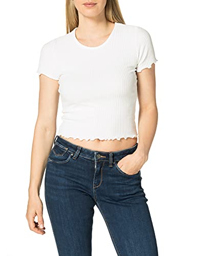 ONLY Damen Geripptes Cropped T-Shirt | Kurzes Short Sleeve Rundhals Top | Bauchfrei Gewellt ONLEMMA, Farben:Weiß, Größe:M von ONLY