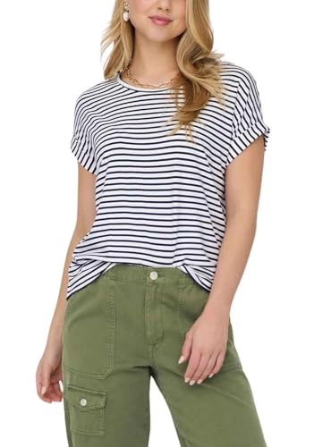 ONLY Damen Onlmoster Stripe S/S O-Neck Top JRS Noos T-Shirt, Cloud Dancer/Stripes:Naval Academy, XS EU ONLY Damen Onlmoster Stripe S/S O-Neck Top JRS Noos T-Shirt, Cloud Dancer/Stripes:Naval Academy, XS EU von ONLY