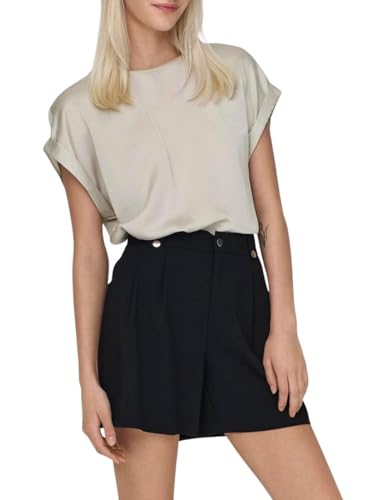 ONLY Damen Glänzendes Shirts Oberteil mit Seiden Optik Silky Kurzarm Bluse, Farben:Braun, Größe:M von ONLY