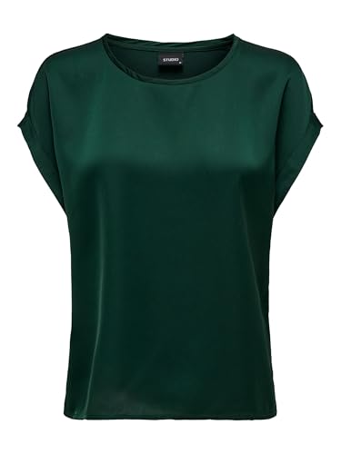 ONLY Damen Glänzendes Shirts Oberteil mit Seiden Optik Silky Kurzarm Bluse, Farben:Grün-4, Größe:L von ONLY