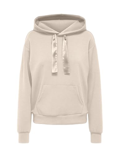 ONLY Damen Hoodie ONLSCARLETT L/S SATEEN STRING HOOD SWT (DE/NL/SE/PL, Alphanumerisch, XS, Regular, Regular, birch) von ONLY