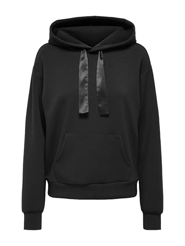 ONLY Damen Hoodie ONLSCARLETT L/S SATEEN STRING HOOD SWT (DE/NL/SE/PL, Alphanumerisch, S, Regular, Regular, black) von ONLY