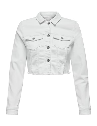 ONLY Damen Cropped Jeansjacke Langarm Denim Übergangsjacke Kurze Vintage Stretch Jacket ONLWONDER, Farben:Weiß, Größe:M von ONLY