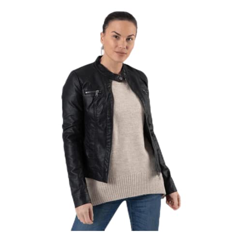 ONLY Damen Biker Kunstleder Jacke Langarm Shacket Übergangs Blazer PU Coated Shirt ONLBANDIT, Farben:Schwarz, Größe:36 von ONLY