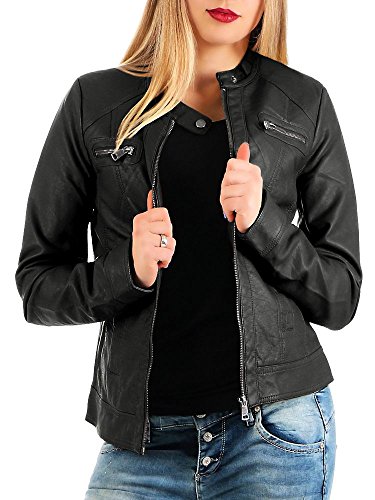 ONLY Damen Biker Kunstleder Jacke Langarm Shacket Übergangs Blazer PU Coated Shirt ONLBANDIT, Farben:Schwarz, Größe:40 von ONLY