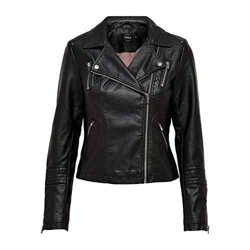 ONLY Damen onlGEMMA Faux Leather Biker OTW NOOS Jacke, Schwarz Black, Medium (Herstellergröße: 38) von ONLY