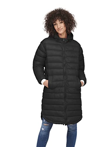 ONLY Damen Longline Steppjacke | Leicht Wattierter Übergangsmantel | Langer Parka mit Kapuze ONLMELODY, Farben:Schwarz, Größe:XS von ONLY