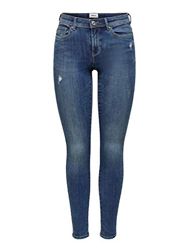 ONLY Damen Jeans-Hose OnlWauw Denim Skinny-Fit Röhrenjeans Destroyed-Look, Farbe:Blau, Jeans/Hosen Neu:M / 32L von ONLY
