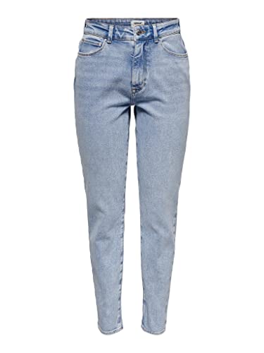 ONLY Damen Straight Fit Jeans | Stone Washed Stretch Denim High Waist | 5-Pocket Hose ONLEMILY, Farben:Blau, Größe:32W / 30L, Z-Länge:L30 von ONLY