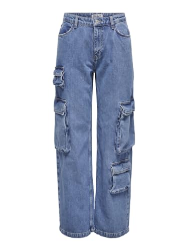 ONLY Damen Jeans ONLMAYDAY REG WIDE CARGO MB DNM PIM (DE/NL/SE/PL, Bundweite & Schrittlänge, 30, 32, medium blue denim) von ONLY