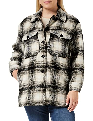 ONLY Damen Karierte Shacket Holzfäller Jacke mit Knopfleiste Casual Wolljacke ONLALLISON Check Cardigan, Farben:Schwarz, Größe:M von ONLY