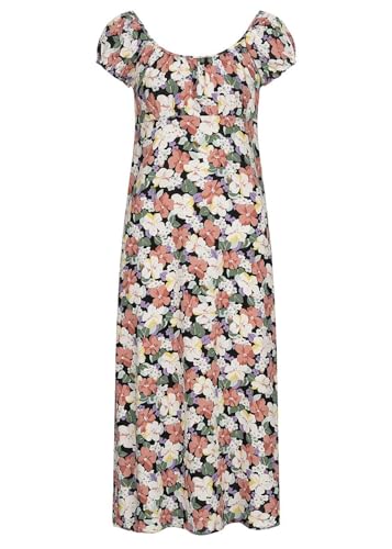 ONLY Damen Kleid Midi Viskose Dress AOP Tropical Print schwarz mc von ONLY