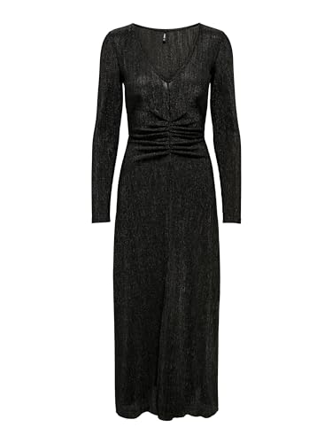 ONLY Damen Kleid ONLACE L/S V-NECK SHINE DRESS JRS (DE/NL/SE/PL, Alphanumerisch, XS, Regular, Regular, black) von ONLY