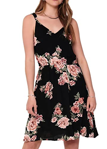 ONLY Damen ONLKARMEN S/L Short Dress WVN NOOS 15157655, Black/ORANGE Flower Print, 40 von ONLY