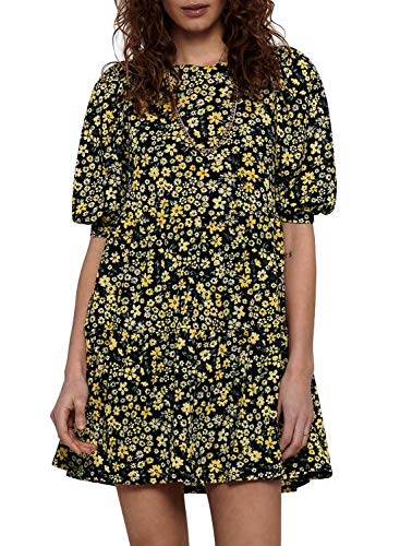 ONLY Damen Kleid ONLPella Peplum Mini-Kleid mit Blumenprint 15225037 Black/Shore Flowers Mimosa S von ONLY