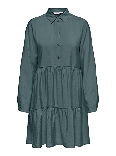 ONLY Damen Kleid ONLSANDY XS S M L XL Grün Langarm Hemdblusenkleid, Größe:S, Farbe:Balsam Green 15285656 von ONLY