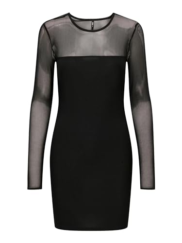 ONLY Damen Kleid ONLSANSA L/S MESH Mix Dress JRS (DE/NL/SE/PL, Alphanumerisch, XS, Regular, Regular, Black) von ONLY