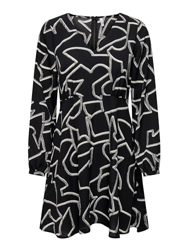 ONLY Damen Kleid ONLNOVA LIFE L/S LIVA DRESS AOP PTM (DE/NL/SE/PL, Alphanumerisch, XS, Regular, Regular, black) von ONLY