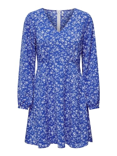 ONLY Damen Kleid ONLNOVA LIFE L/S LIVA DRESS AOP PTM (DE/NL/SE/PL, Alphanumerisch, XS, Regular, Regular, dazzling blue) von ONLY