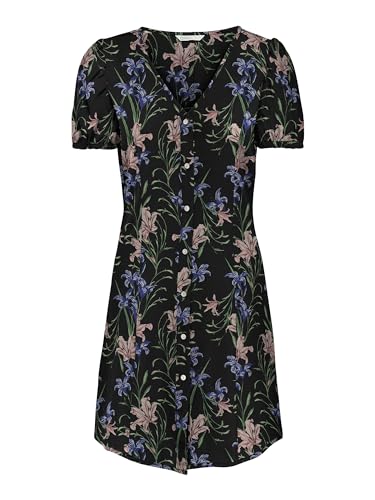 ONLY Damen Kleid Onlnova Life S/S Lucy Dress AOP PTM (as3, Alpha, l, Regular, Regular, Black) von ONLY