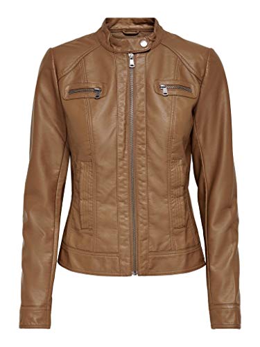 ONLY Damen Kunstlederjacke Bandit Stehkragen Biker-Style cognac 34 von ONLY