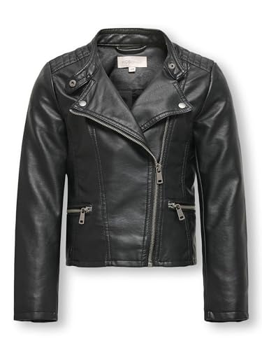 ONLY Mädchen Konfreya Faux Leather Biker Otw Noos Kunstlederjacke, Schwarz, 9 Jahre EU von ONLY