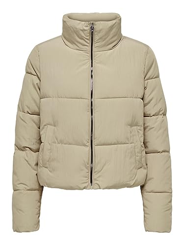 ONLY Damen Kurze Jacke ONLDOLLY Warm Gefütterte Puffer Übergangsjacke mit Reißverschluss ohne Kapuze, Farben:Beige-2,Größe Damen:S von ONLY