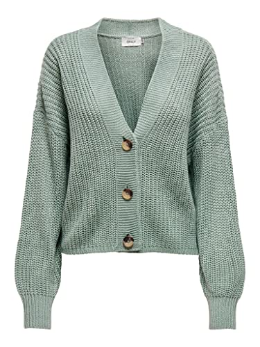 ONLY Damen Kurze Strickjacke | Langarm V-Ausschnitt Cardigan Knitted Basic | Stretch Sweater ONLCAROL, Farben:Grün, Größe:S von ONLY