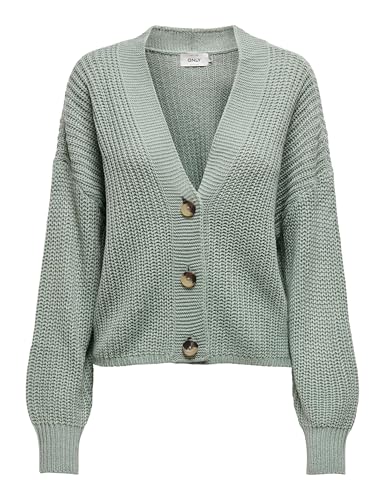 ONLY Damen Kurze Strickjacke | Langarm V-Ausschnitt Cardigan Knitted Basic | Stretch Sweater ONLCAROL, Farben:Grün, Größe:S von ONLY