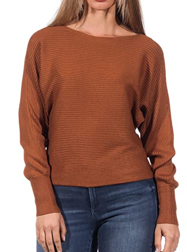 ONLY Damen Kurzer Strickpullover | Knitted Basic Stretch Sweater | Langarm Shirt U-Boot ONLADALINE, Farben:Braun, Größe:XL von ONLY