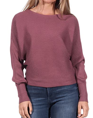 ONLY Damen Kurzer Strickpullover | Knitted Basic Stretch Sweater | Langarm Shirt U-Boot ONLADALINE, Farben:Rot, Größe:L von ONLY