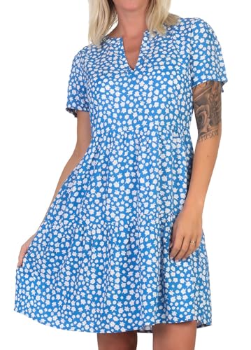 ONLY Damen Kurzes Bedrucktes Kleid V-Ausschnitt Kurzarm Dress aus Viskose Oberschenkellang ONLZALLY, Farben:Blau, Größe:M von ONLY