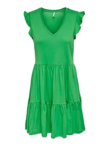ONLY Damen Kurzes Rüschen Kleid Kurzarm Mini Dress mit V-Ausschnitt aus Baumwolle ONLMAY, Farben:Grün-2, Größe:M von ONLY