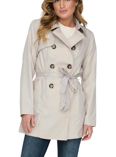 ONLY Damen Kurzmantel ONLValerie Trenchcoat lange Jacke mit Gürtel 15191821 Moonbeam XL von ONLY