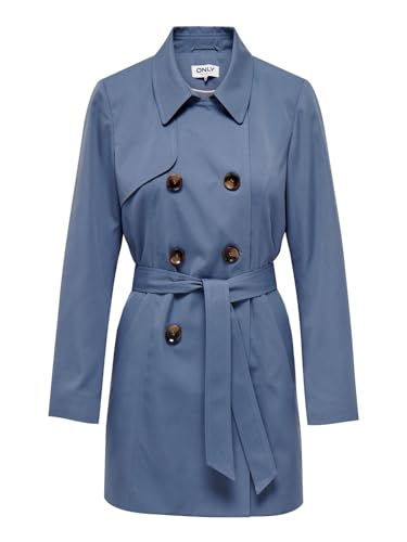 ONLY Damen Kurzmantel ONLValerie Trenchcoat lange Jacke mit Gürtel 15191821 Vintage Indigo M von ONLY