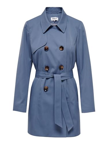 ONLY Damen Kurzmantel ONLValerie Trenchcoat lange Jacke mit Gürtel 15191821 Vintage Indigo XS von ONLY