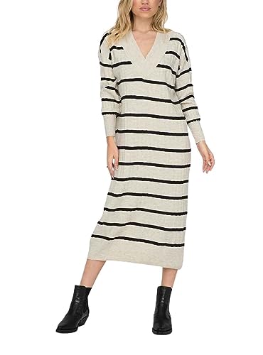 ONLY Damen Langarm Strickkleid Oversized Loose Fit Midi Knit Dress V-Neck Shirt Pullover Onlnew Tessa, Farben:Schwarz-2,Größe Damen:L von ONLY