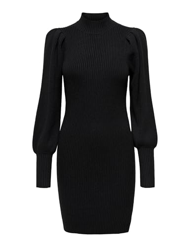 ONLY Damen Langarm Strickkleid | Regular Fit Mini Pullover Dress | Rundhals Stehkragen Shirt ONLKATIA, Farben:Schwarz, Größe:XS von ONLY