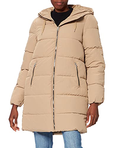 ONLY Damen Lange Puffer Jacke | Warmer Stepp Wintermantel mit Kapuze | Wattierter Blouson ONLDOLLY, Farben:Beige, Größe:XS von ONLY