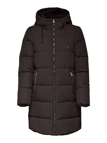 ONLY Damen Lange Puffer Jacke | Warmer Stepp Wintermantel mit Kapuze | Wattierter Blouson ONLDOLLY, Farben:Dunkelbraun, Größe:XS von ONLY