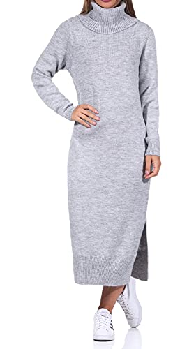 ONLY Damen Langes Strickkleid | Langarm Midi Pullover Dress | Rollkragen Sweater mit Schlitz ONLBRANDIE, Farben:Grau, Größe:S von ONLY